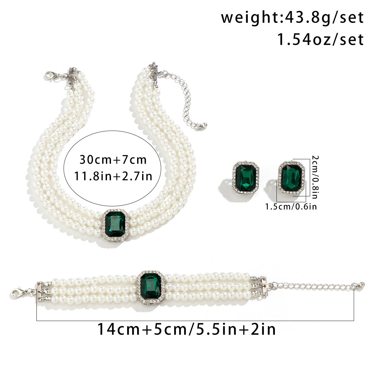 Colar de pérolas elegante francês em várias camadas, conjunto de colar de pedra de joias elegante e luxuoso