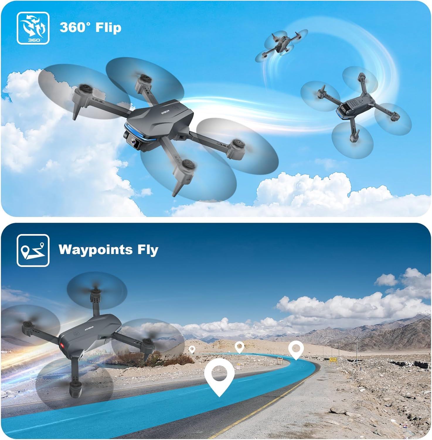 Drone com câmera 1080P HD FPV Drone dobrável para iniciantes e crianças, Quadcopter com controle de gestos de voz com estojo de transporte, decolagem/pouso com uma tecla, posicionamento de fluxo óptico, giro de 360°, voo de ponto de passagem