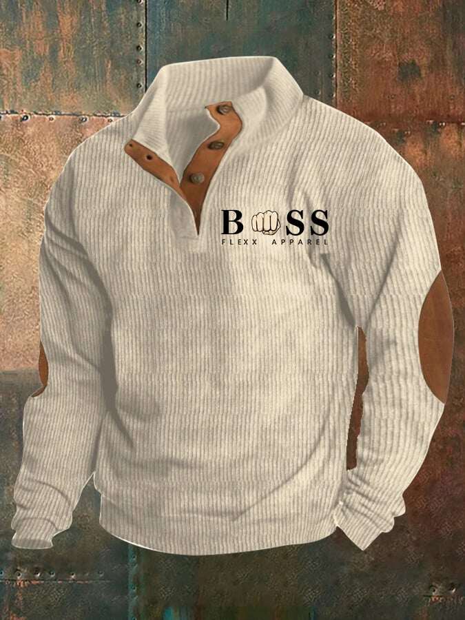 Moletom casual masculino com bordado de letras retrô em veludo cotelê