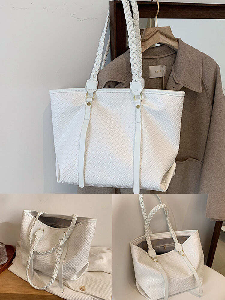 Bolsa de ombro em tecido de couro PU vintage feminino Bolsa de grande capacidade