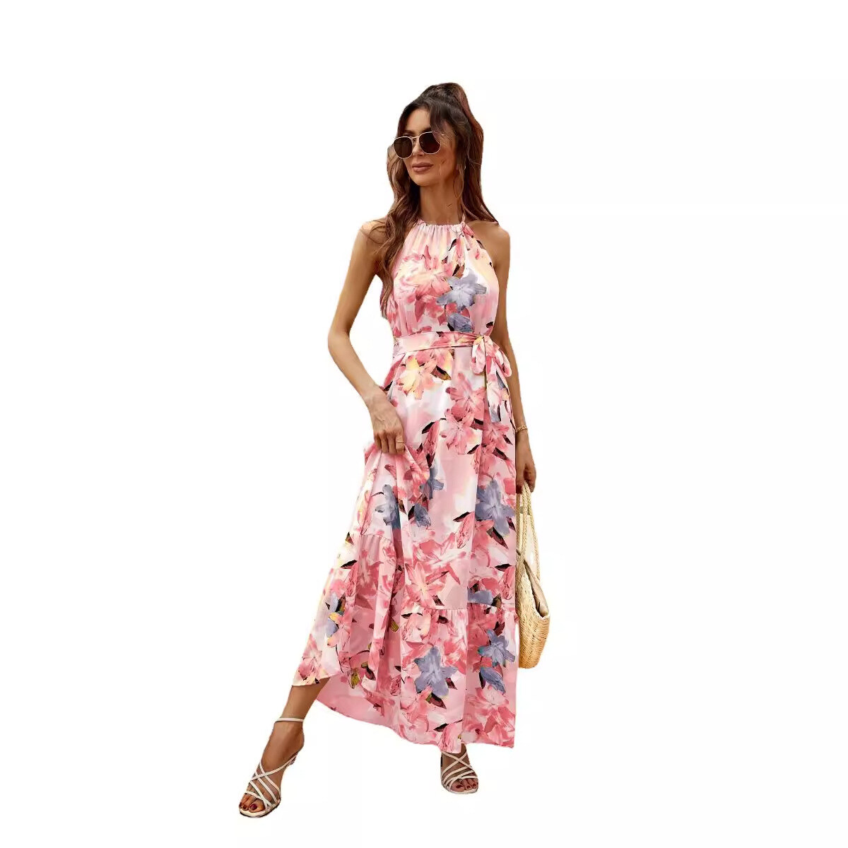 2024 novo estilo francês vestido com decote redondo