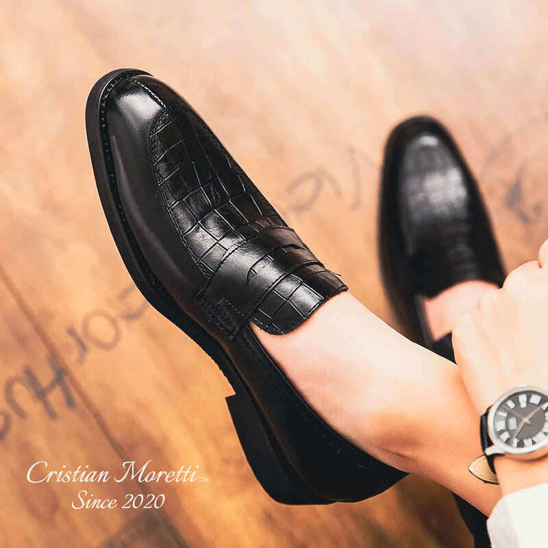 Sapatos Enrico Vitali™ em couro legítimo sem cadarço