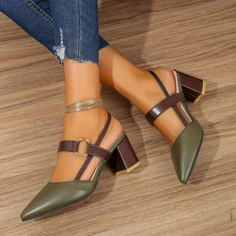 🔥 Dia 49% de desconto - Botas de salto alto estilosas e versáteis com salto grosso, bico fino, design confortável e costas abertas