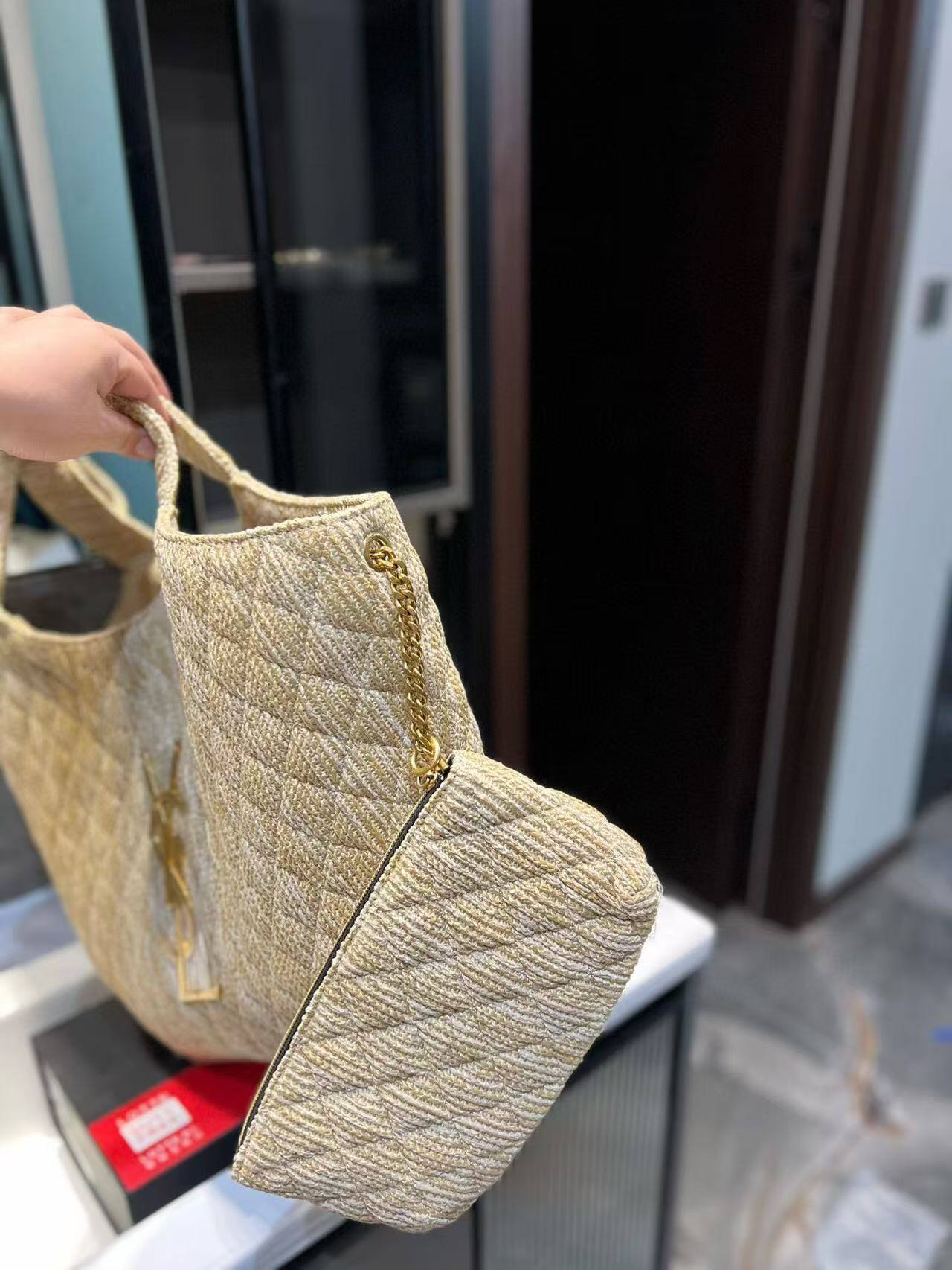 YSL gaby linen shopping bag