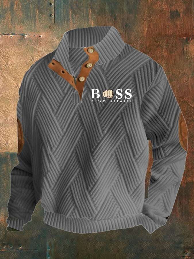 Sweatshirt casual para homem com design de letras retro em tecido xadrez jacquard