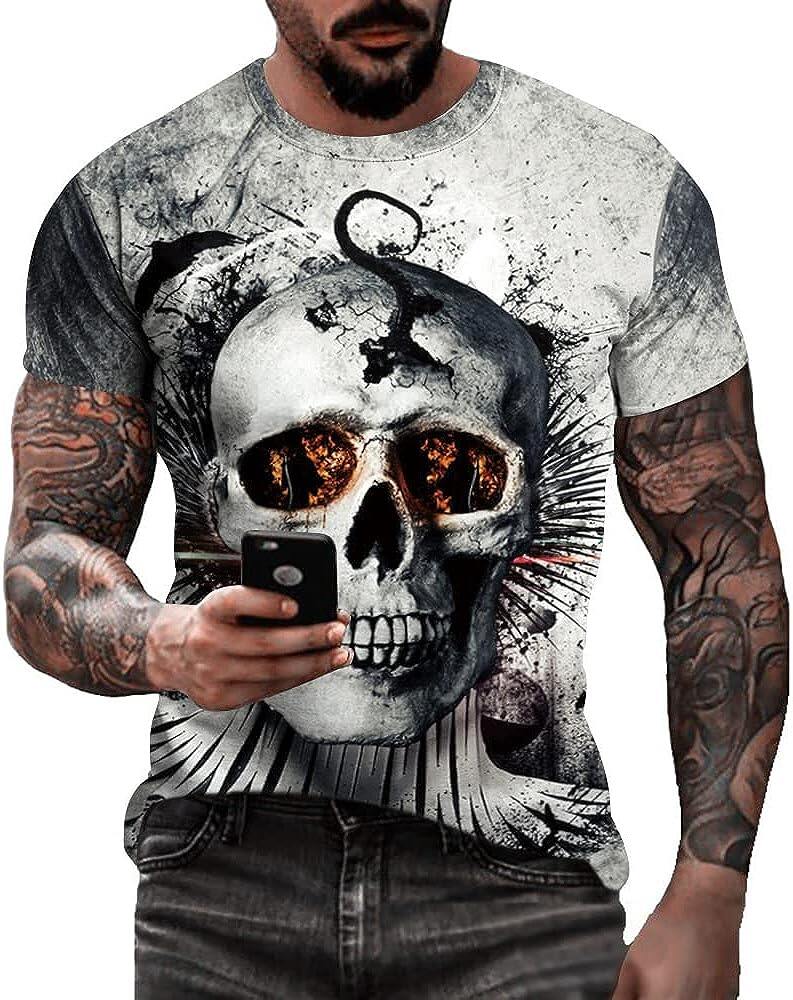 Men's 3D Print Skull T-Shirt 3D Creative Print Short Sleeve T-Shirt Casual Round Neck Novelty Street Fashion Tees Shirt