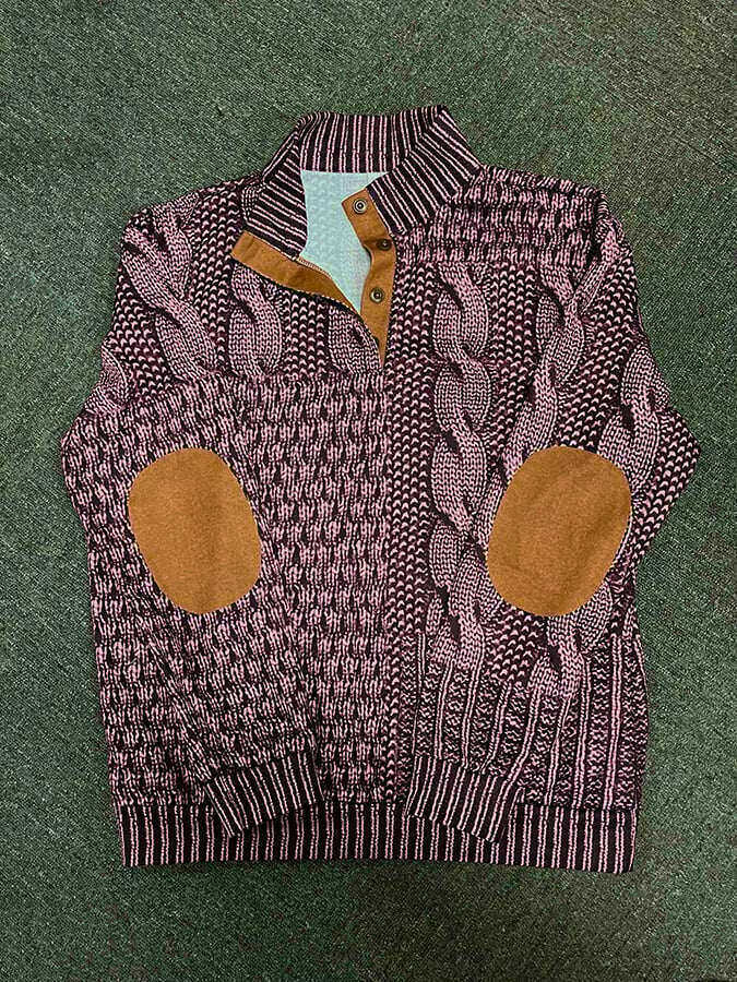 Męska bluza casualowa z nadrukiem retro, z kołnierzykiem i guzikiem