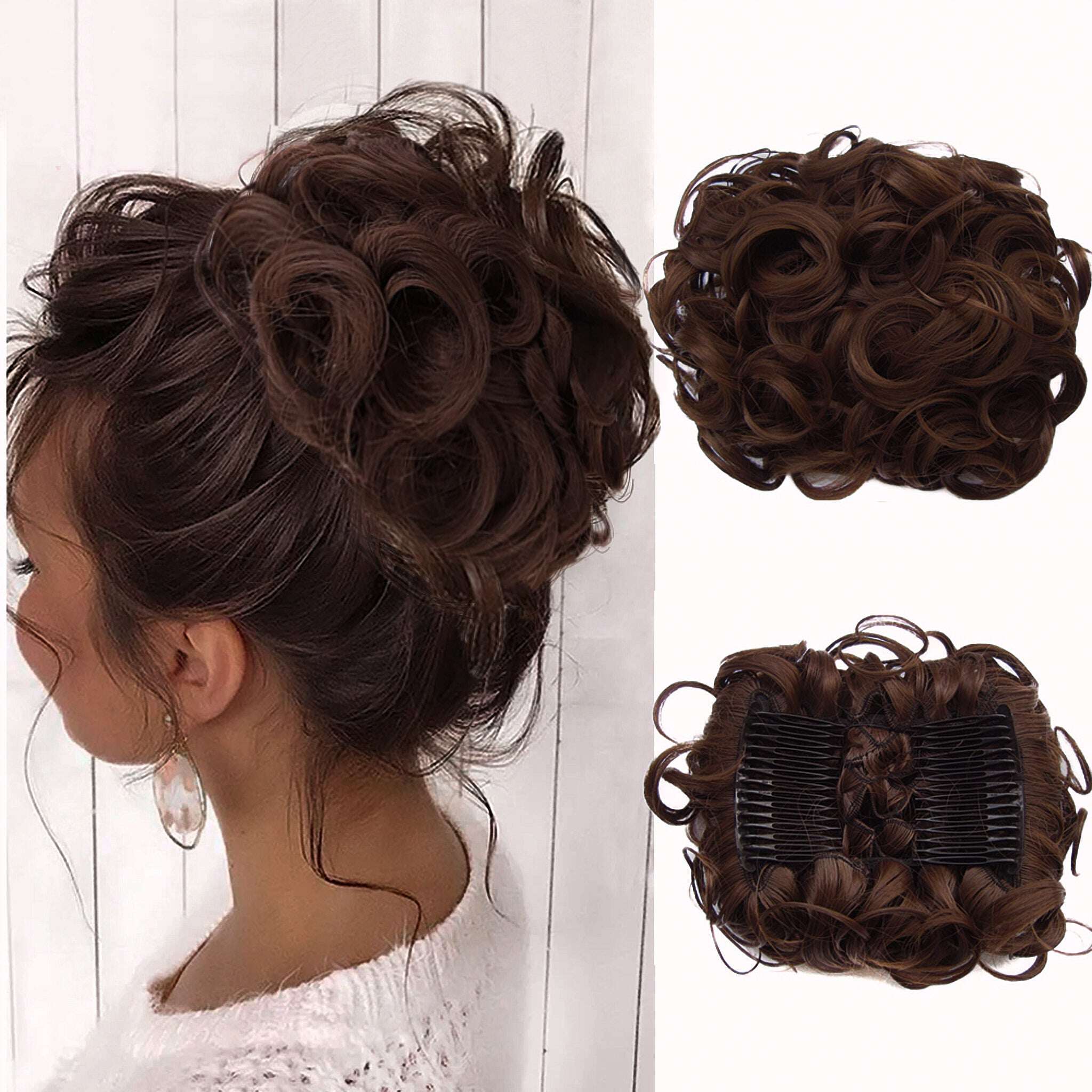 Extensão de coque de cabelo curto e encaracolado