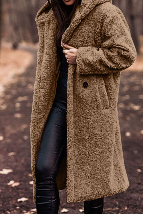 Kathiadress Fashion Longo Cor Sólida Mangas Compridas Casaco de Lã