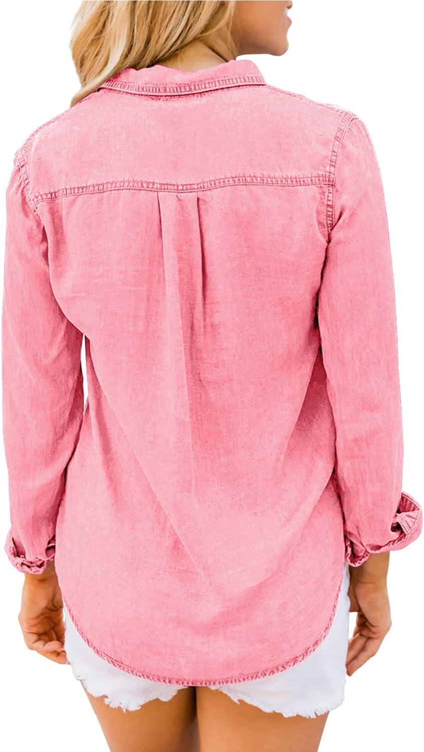 luvamia farmer ing Női Chambray Jean Western Shirts Hosszú ujjú gombos felsők