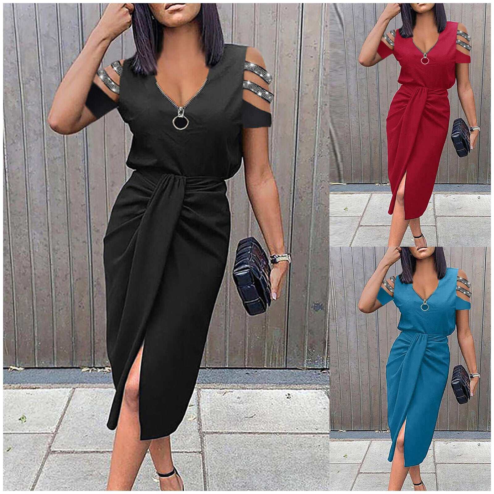👗 Vestido fechado com zíper e decote em V