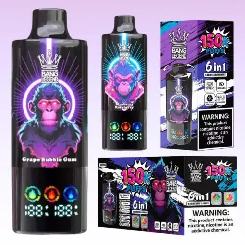 Bang Legend 150.000 puffs, 6 sabores em 1, vaporizador descartável recarregável original com display LED, lançamento mais recente.
