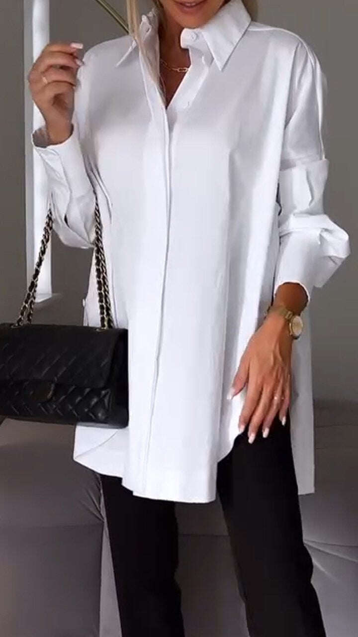 🎁Novidades em promoção de 2025✨Camisa de lapela com fenda