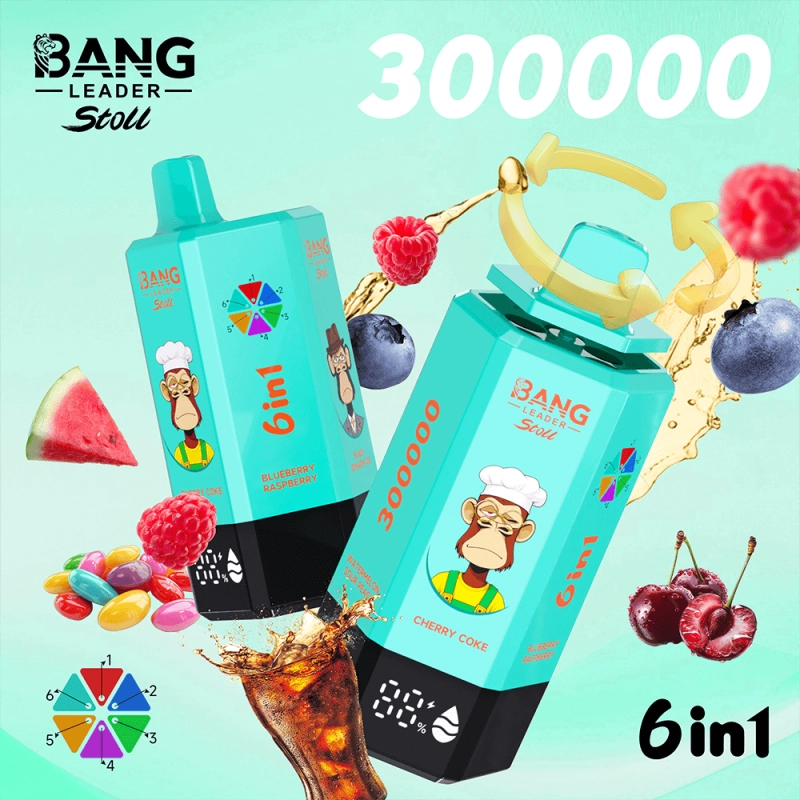 bang leader stoll 300000 puffs 2.Strawberry Banana & Double Apple & Raspberry Watermelon & Sour Mango Pineapple & Tropical Fruit & Lemon Peach