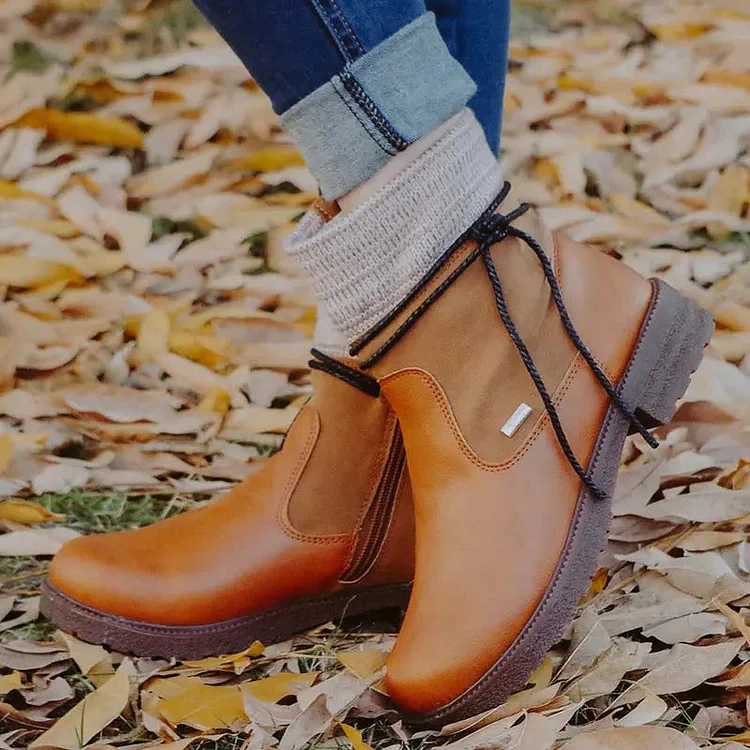 🔥Último dia de promoção 50% OFF - Botas femininas casuais vintage de couro com zíper