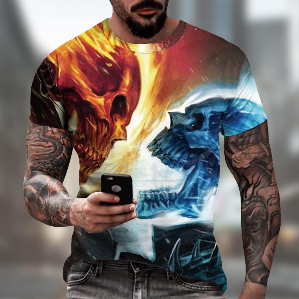 Men's 3D Print Skull T-Shirt 3D Creative Print Short Sleeve T-Shirt Casual Round Neck Novelty Street Fashion Tees Shirt