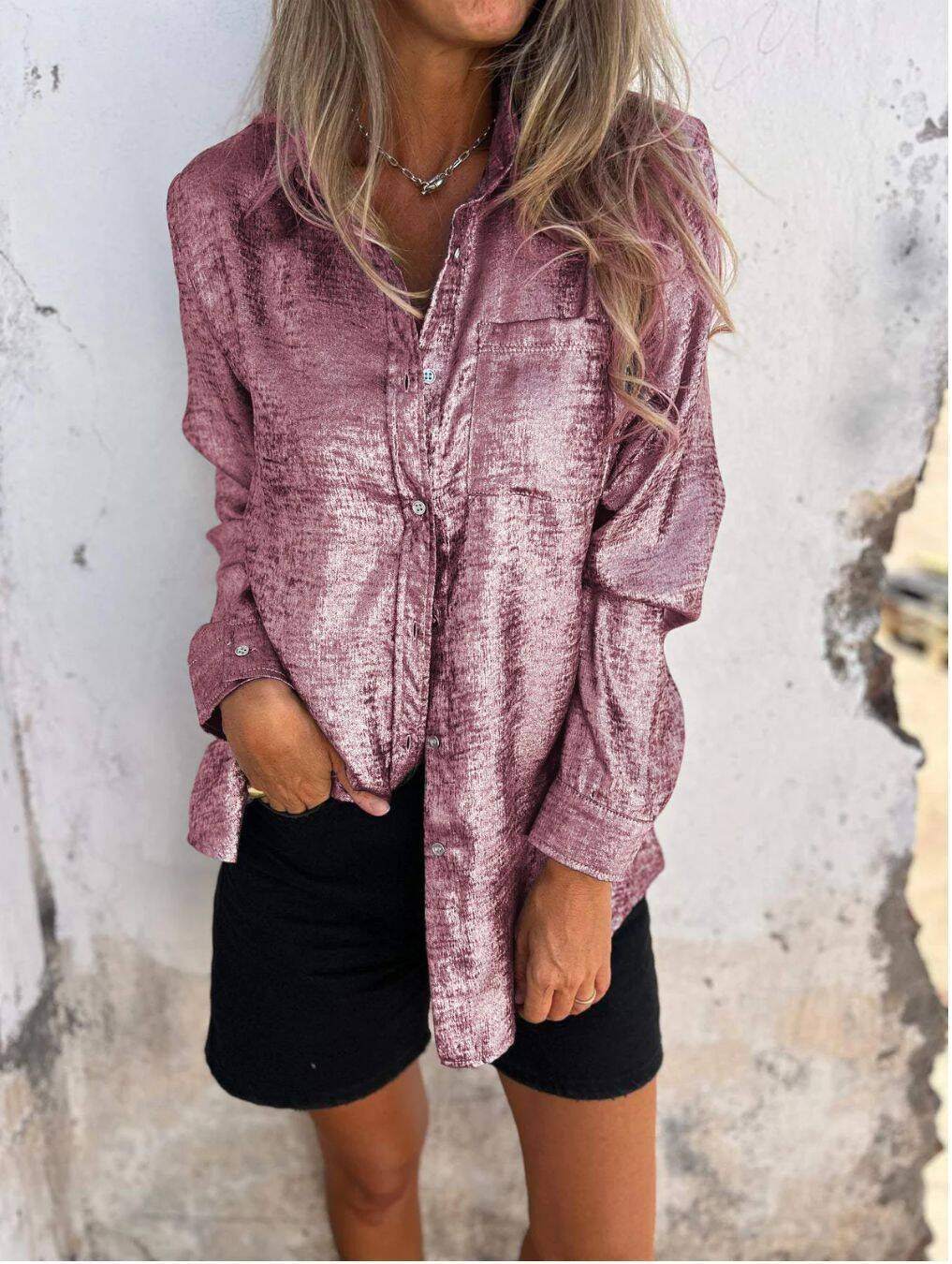 Camisa casual feminina de camurça fashion lapela