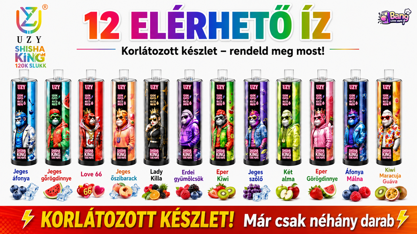 UZY Shisha Hookah King 120 000 slukkot | Vape DTL Crystal Újratölthető