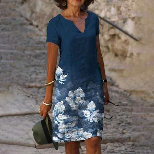 Pescoço em V, elegante vestido folgado casual vintage