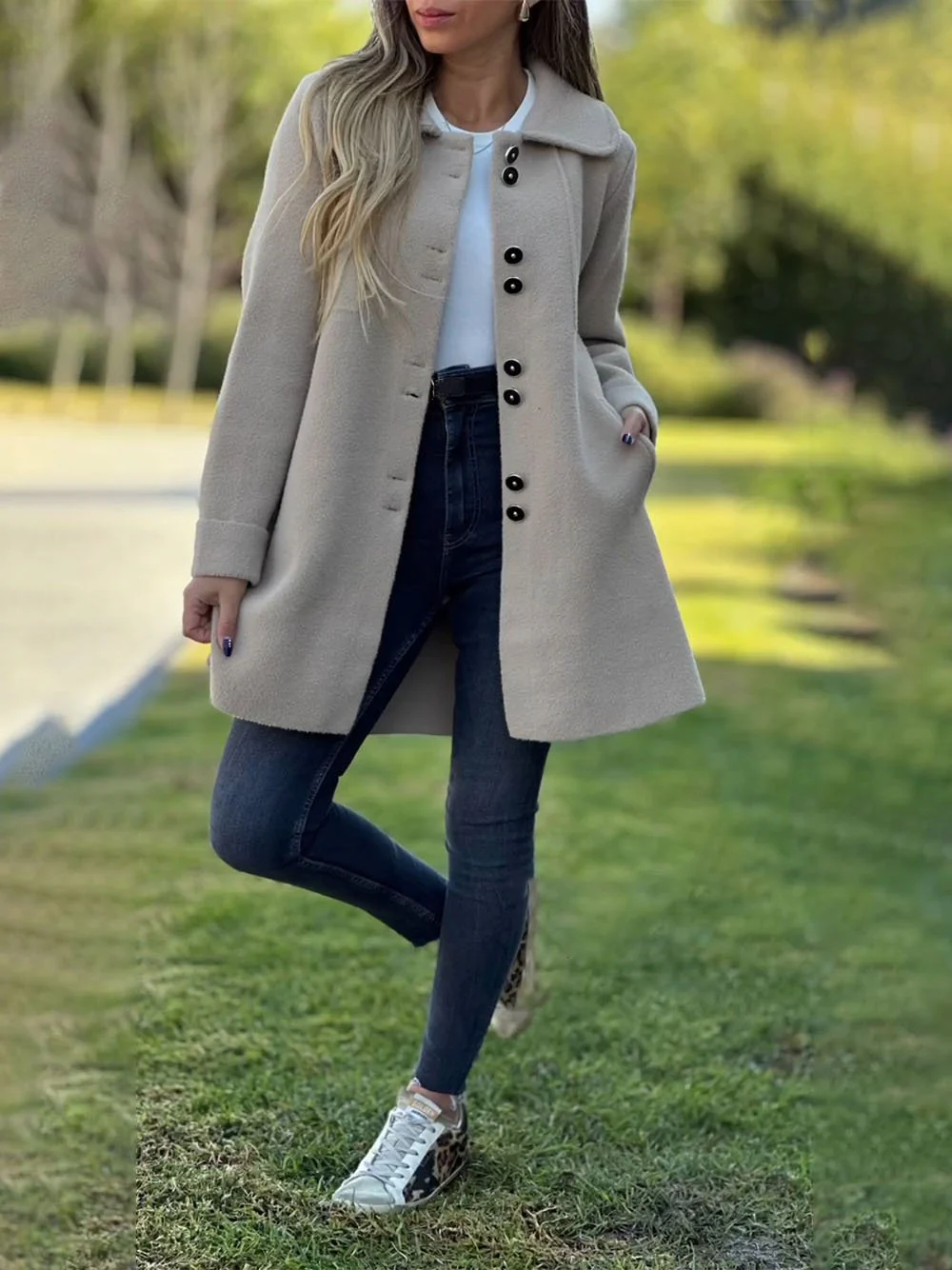JAQUETA DE LÃ PARA MULHER DE COR SÓLIDA