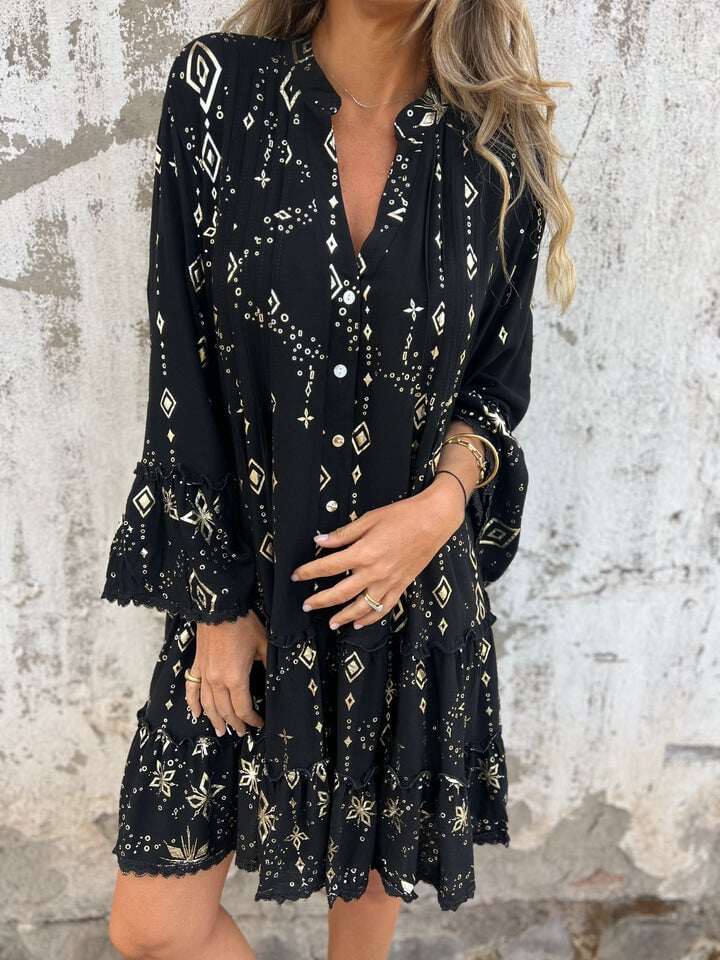 Venda imperdível 🔥 Vestido confortável com estampa elástica e decote em V