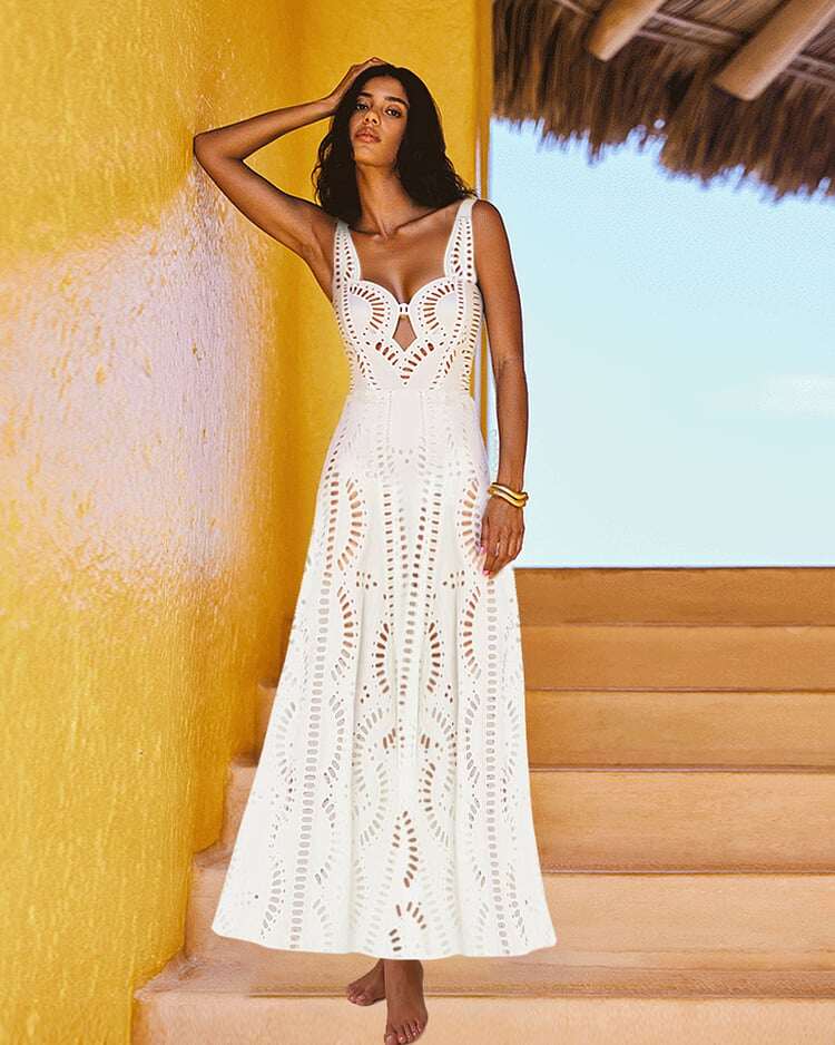✨ White Hollow One Piece Swimsuit Set 🩱