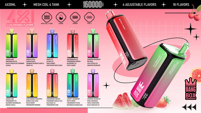 Bang Box 160000 Puffs Vape Descartável 4 em 1 Recarregável com LED