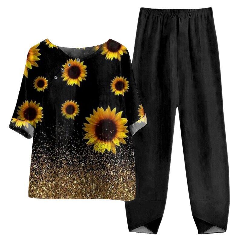 【S~5XL】😍2024 Novo conjunto de blusas e calças estampadas de duas peças