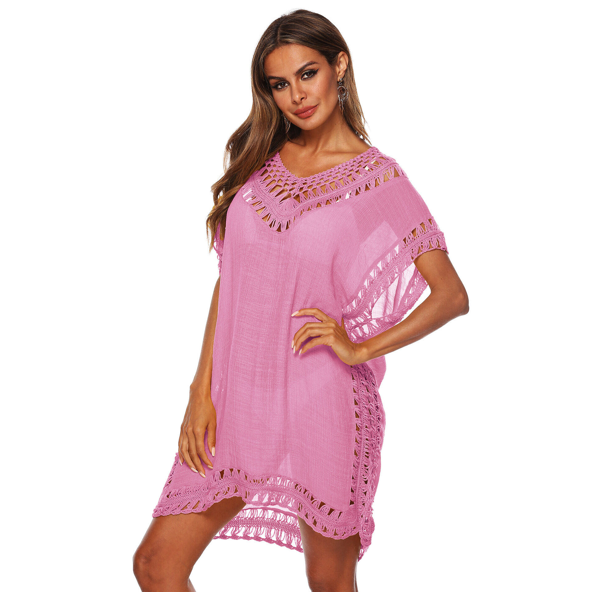 Sexy decote em V patchwork decote em V solto oco vestido de praia