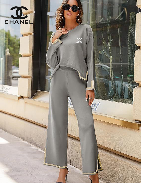 2024 Chanel novo conjunto de 2 peças de malha feminina casual de manga comprida