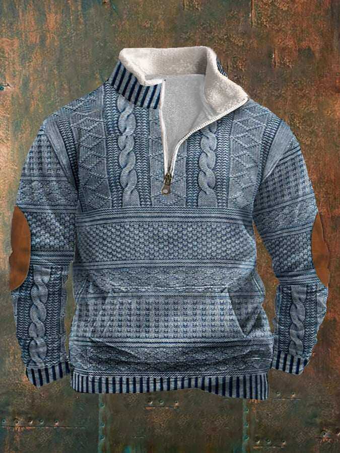Męska bluza polarowa w stylu retro z nadrukiem