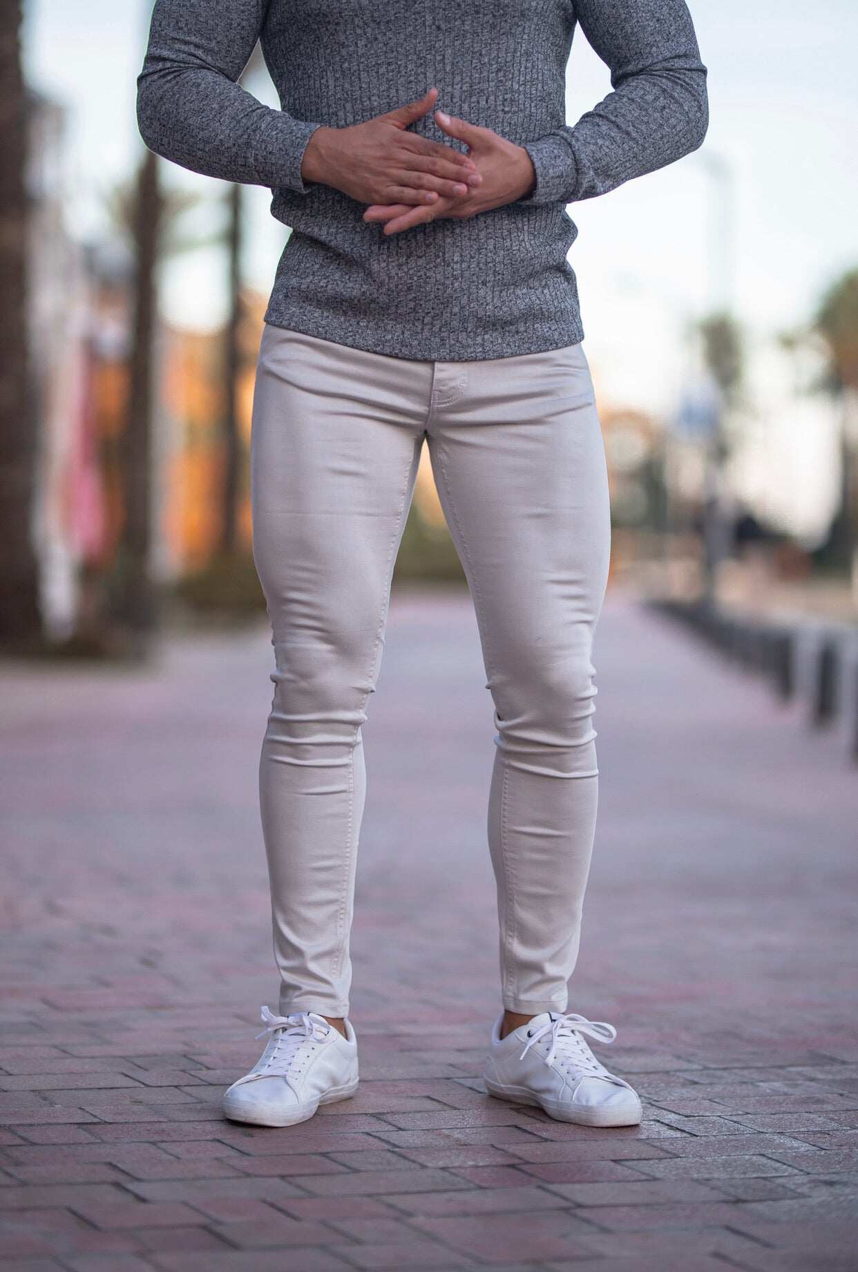 Slim Stretch Stone Grey Sateen Trousers - FSH522