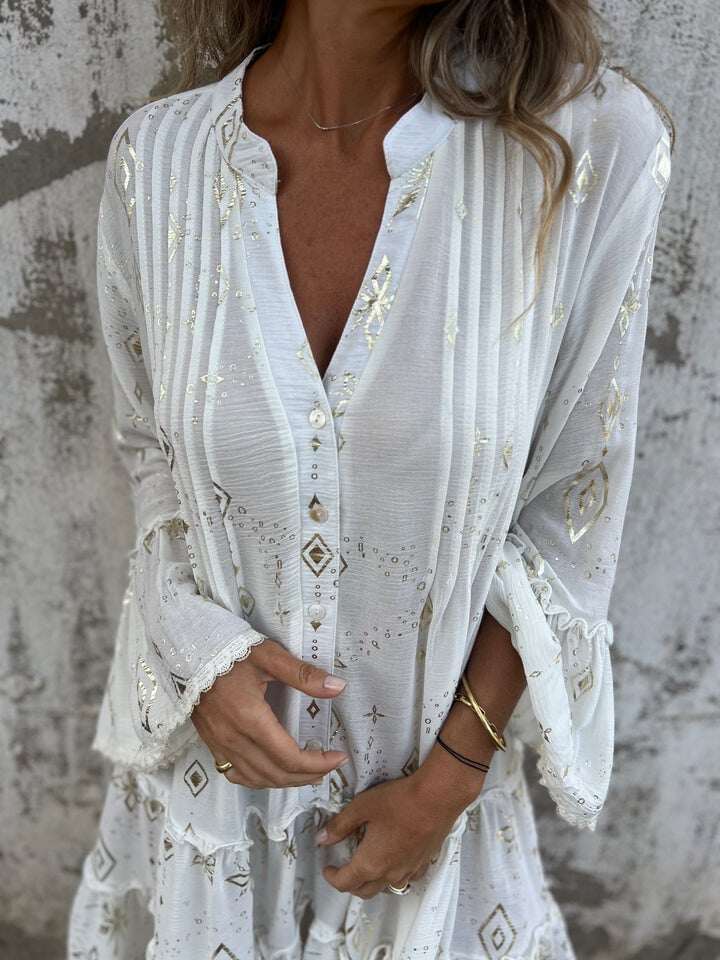 Venda imperdível 🔥 Vestido confortável com estampa elástica e decote em V