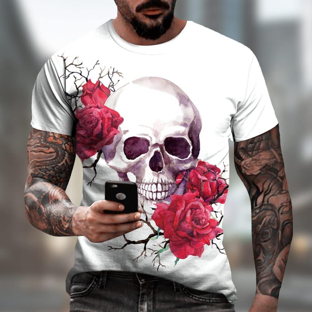 Men's 3D Print Skull T-Shirt 3D Creative Print Short Sleeve T-Shirt Casual Round Neck Novelty Street Fashion Tees Shirt