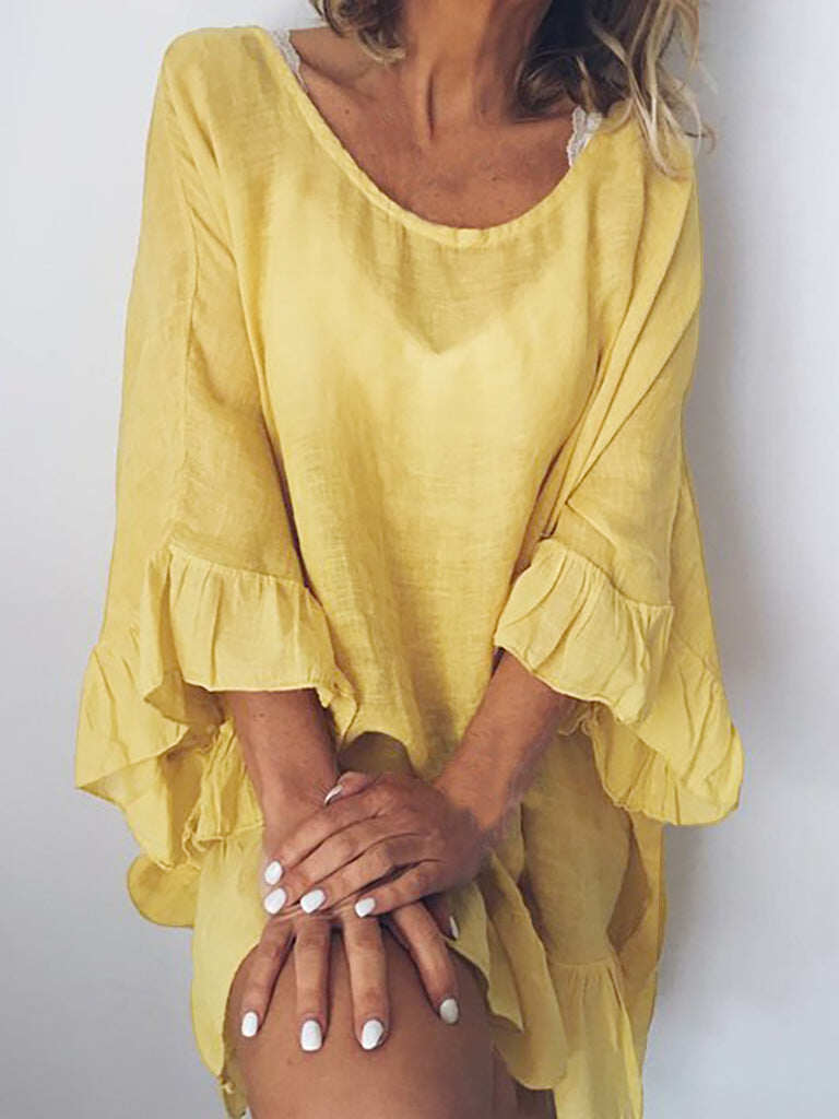 Vestido midi elegante e solto com babados Elveswalt (compre 1 e ganhe 1 grátis)