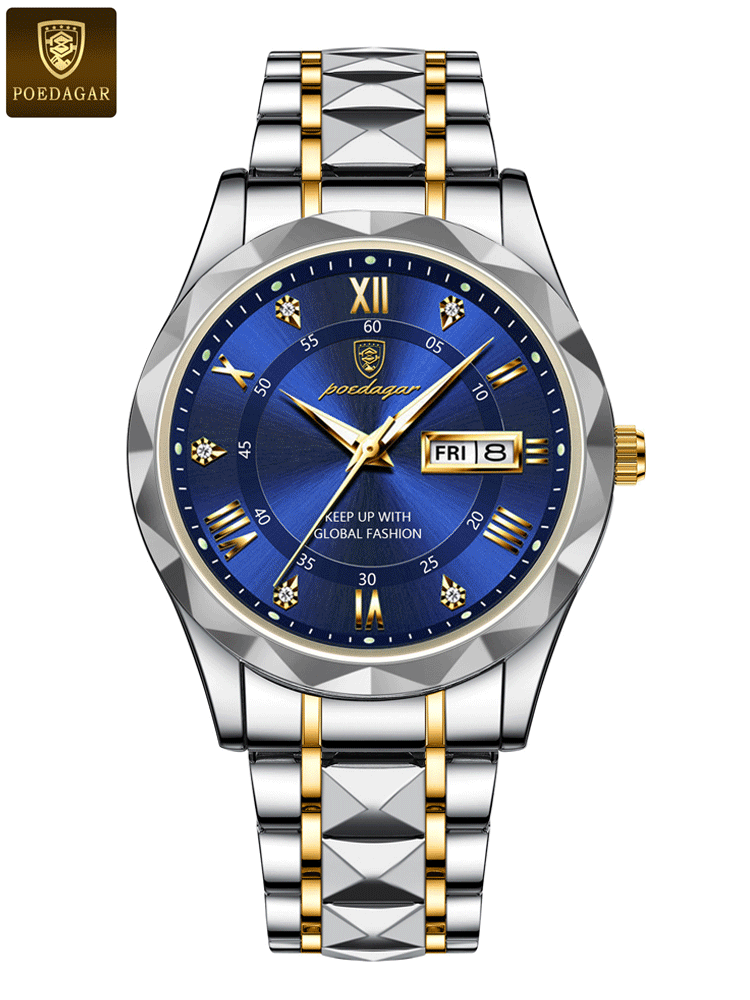 Швейцарски мъжки часовник със стоманена гривна и двойна дата