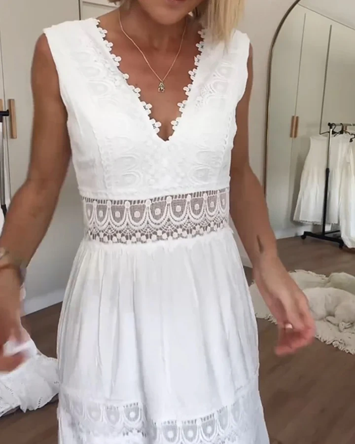 💖Vestido de renda com decote em V