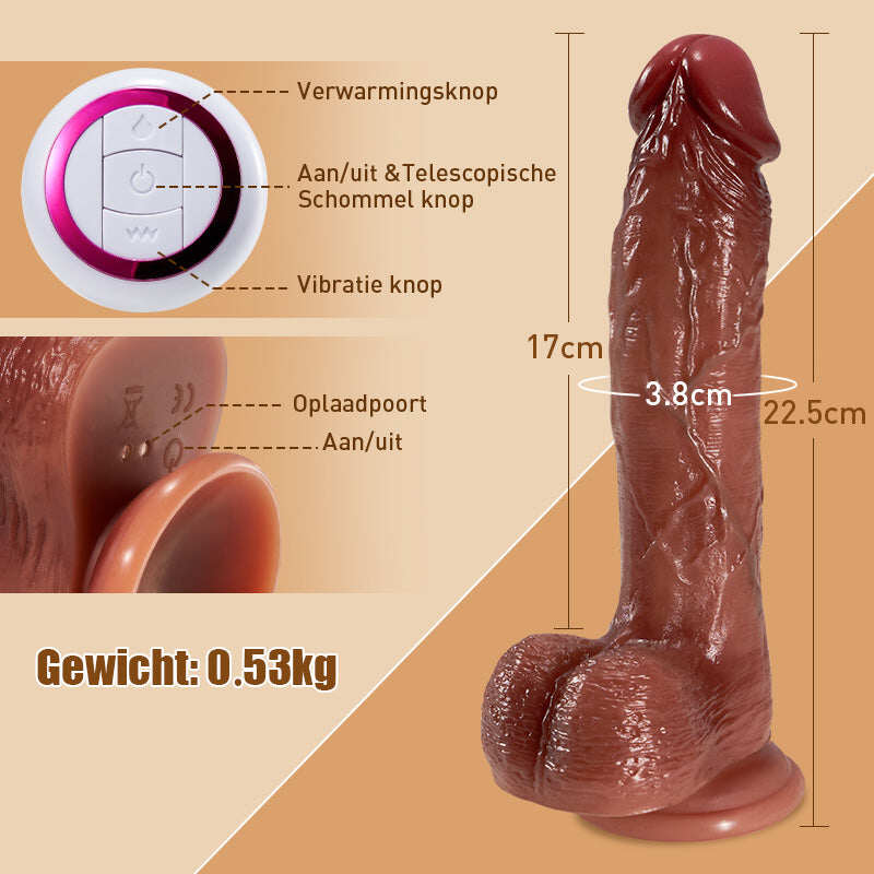 CUPIDO Realistyczne Dildo 9 Wibracje 3 Teleskopowa huśtawka podgrzewana 22,5 cm