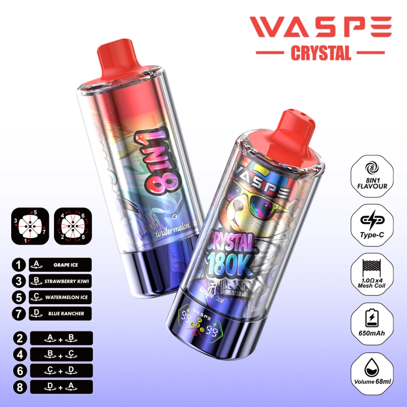 180000 puffs vape, 8 in 1 disposable vape, bulk disposable vape, rechargeable disposable vape, WASPE disposable vape