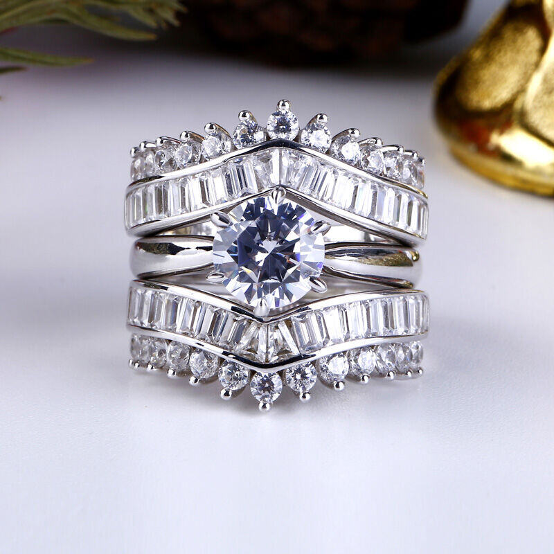 Комплект пръстени от 3 части от стерлингово сребро в стил ар деко