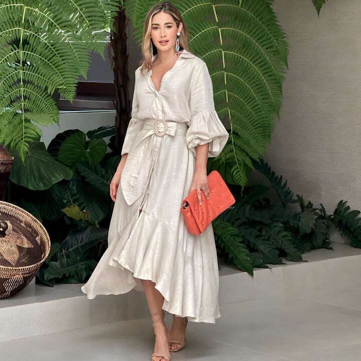 2025 New V-neck lapel waist-skimming dress