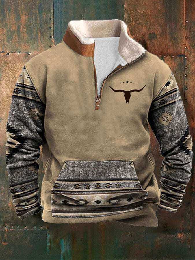 Męska bluza rekreacyjna z nadrukiem w zachodnim stylu retro