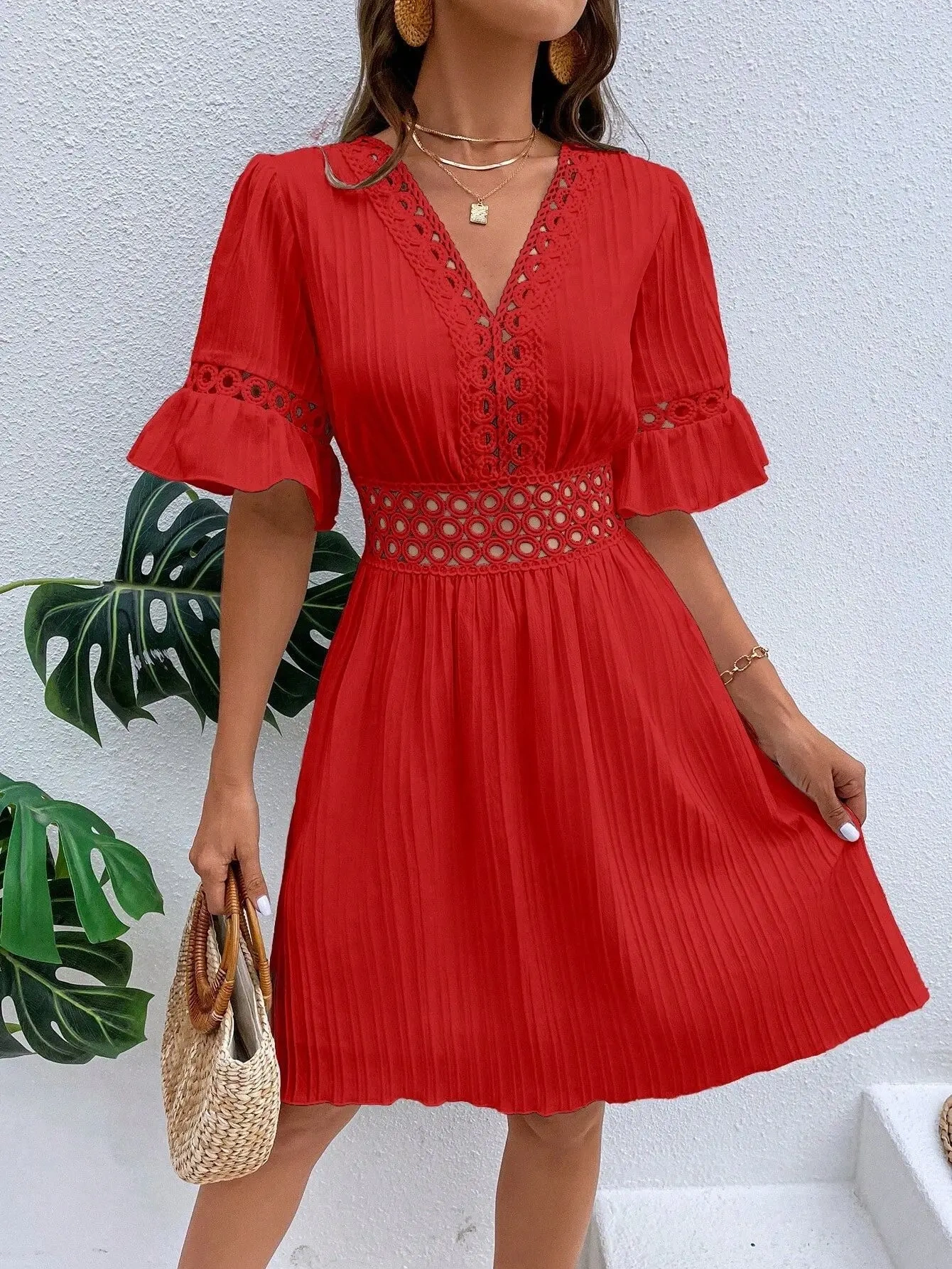 💥👗 【S-XL】 Vestido elegante com mosaico de renda 2024