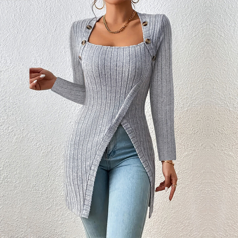 SUÉTER ZIP-UP COM DECOTE QUADRADO COM RANHURA NAS LATERAIS