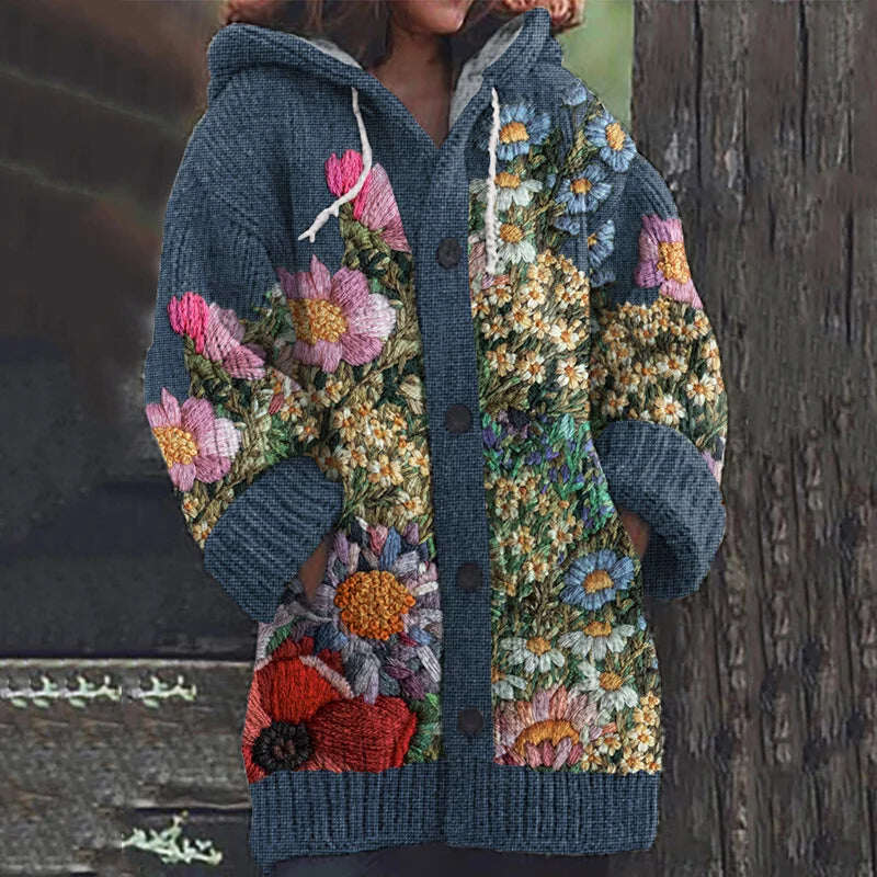 Cardigã elegante e aconchegante com flores bordadas