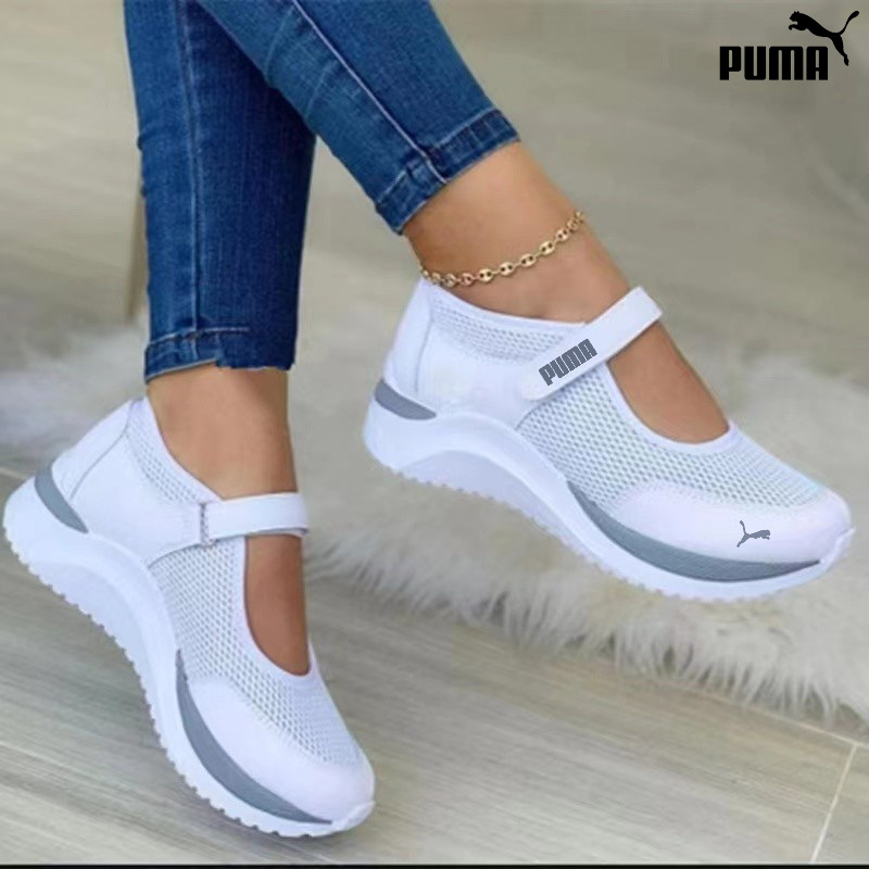 puma casual sola grossa voando tecido respirável velcro malha sapatos femininos