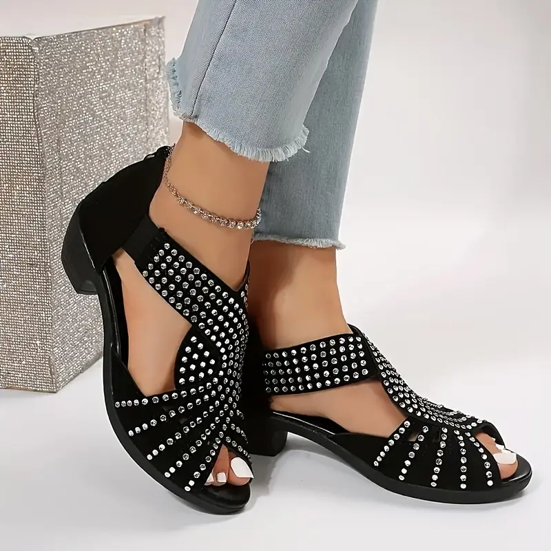 【36-43】🔥2025 Hot Sale💎 Sandálias femininas de couro cristal primavera e verão com salto sólido cruzado