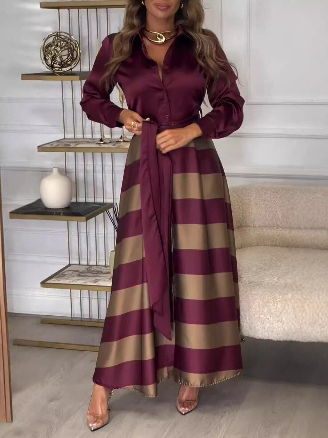 Vestido longo elegante em patchwork com renda