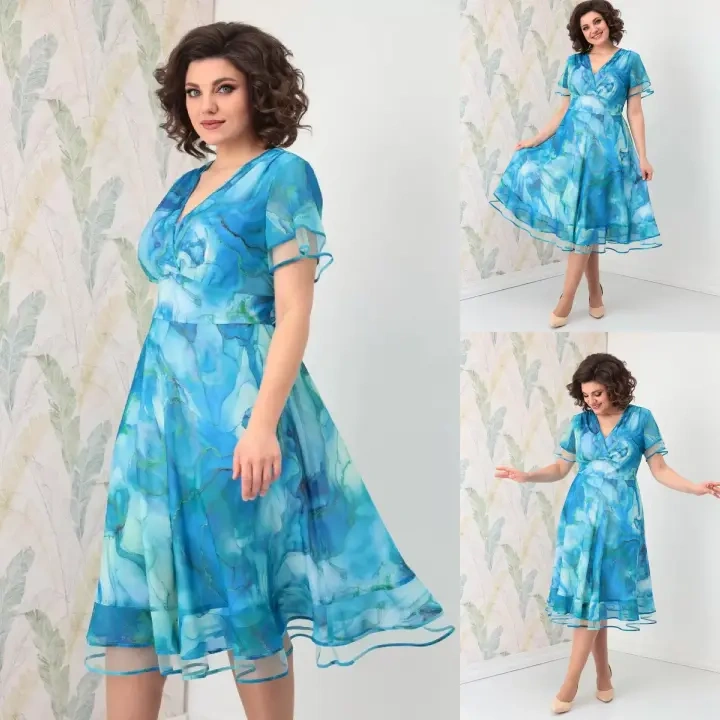 【S-5XL】2024 novo vestido elegante de chiffon