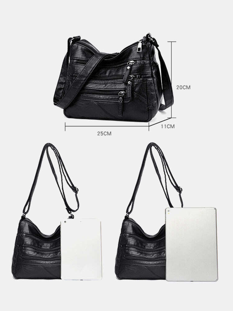 Bolsa de ombro feminina em couro PU com vários bolsos antirroubo